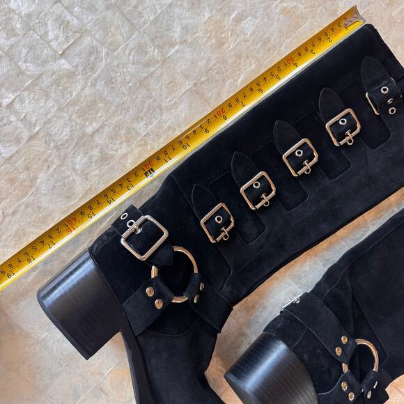 Jeffrey Campbell Trouble Buckle Boot Black Oiled Suede NEW tall boots sz 9 - Picture 10 of 12